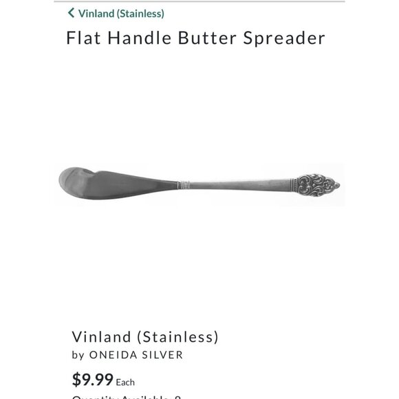 Oneida Silver Vinland Stainless Flat Handle Butter Spreader flatware - Picture 2 of 4